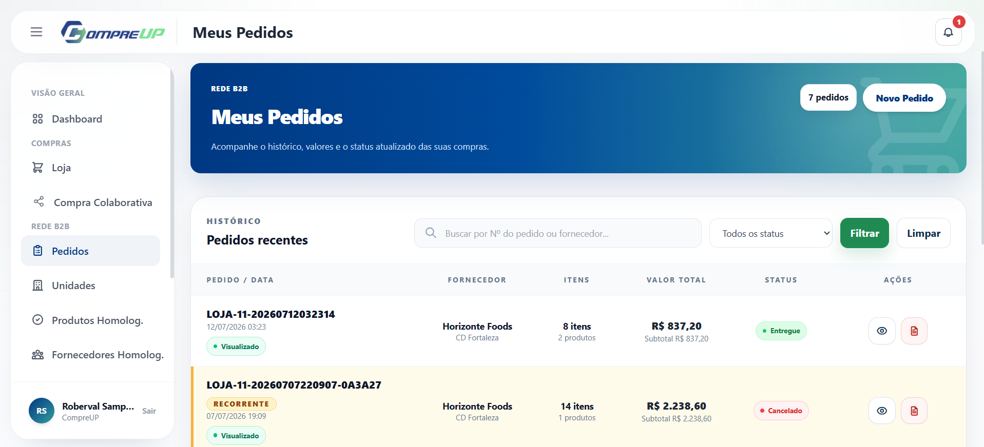 Compras corporativas na loja da CompreUP